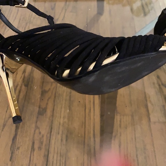Black Suede Heels with Gold Chrome Heel size 37 4” heel height - Picture 6 of 7